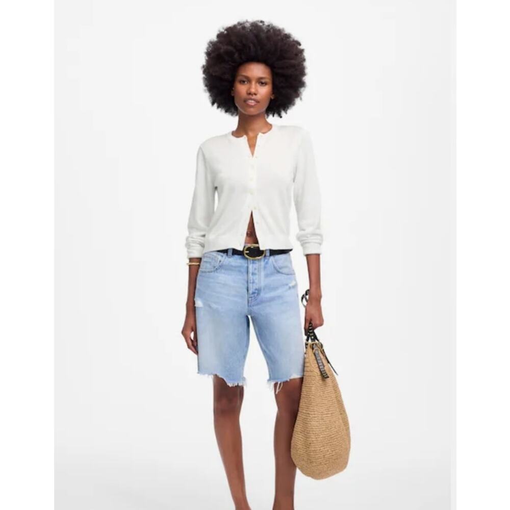 NWT Madewell Crewneck Cardigan in 100% Cotton White M - Picture 2 of 12